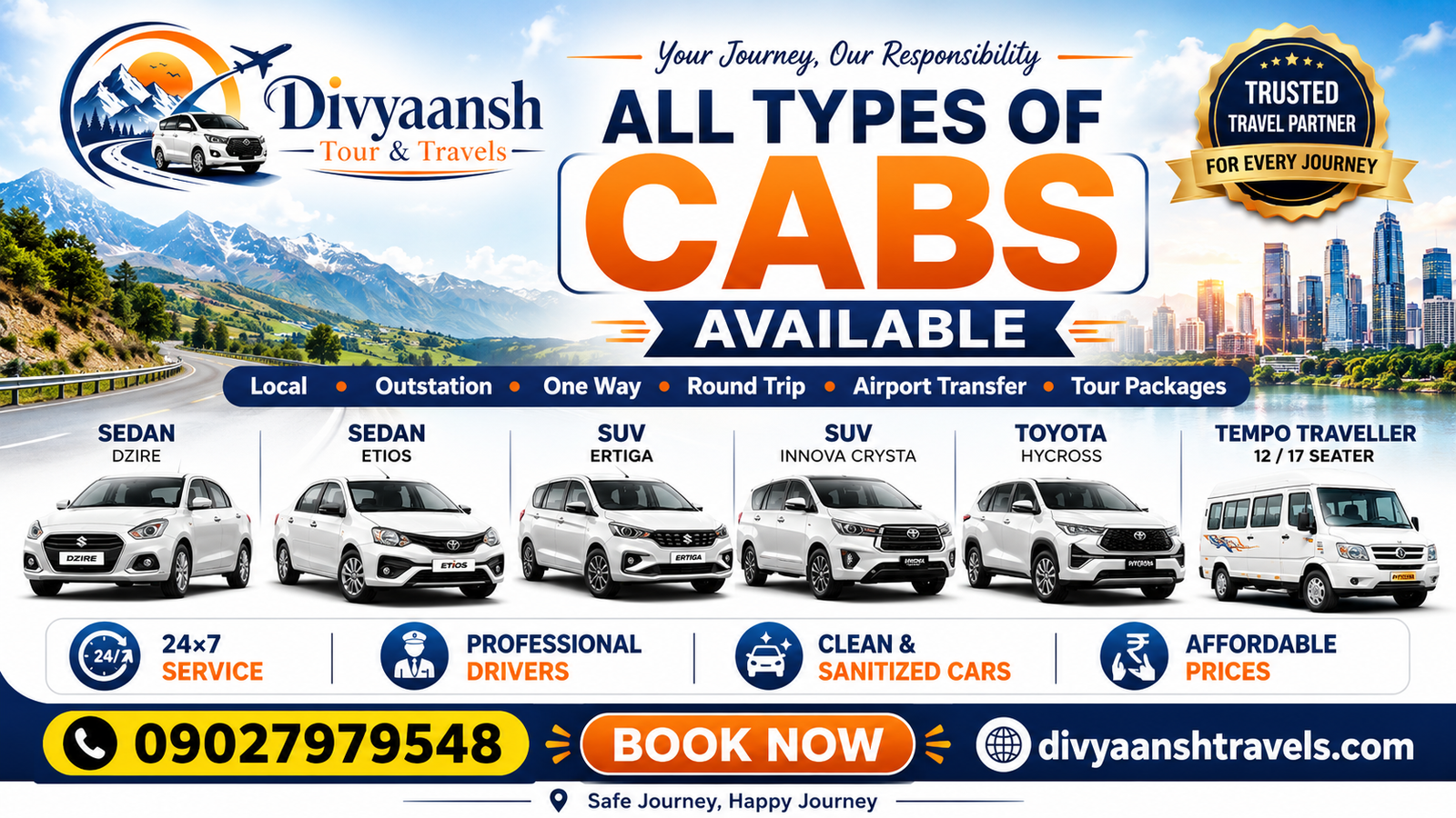 Taxi Service One Way Cab Booking at cheapest Fare - Divyaansh Travels